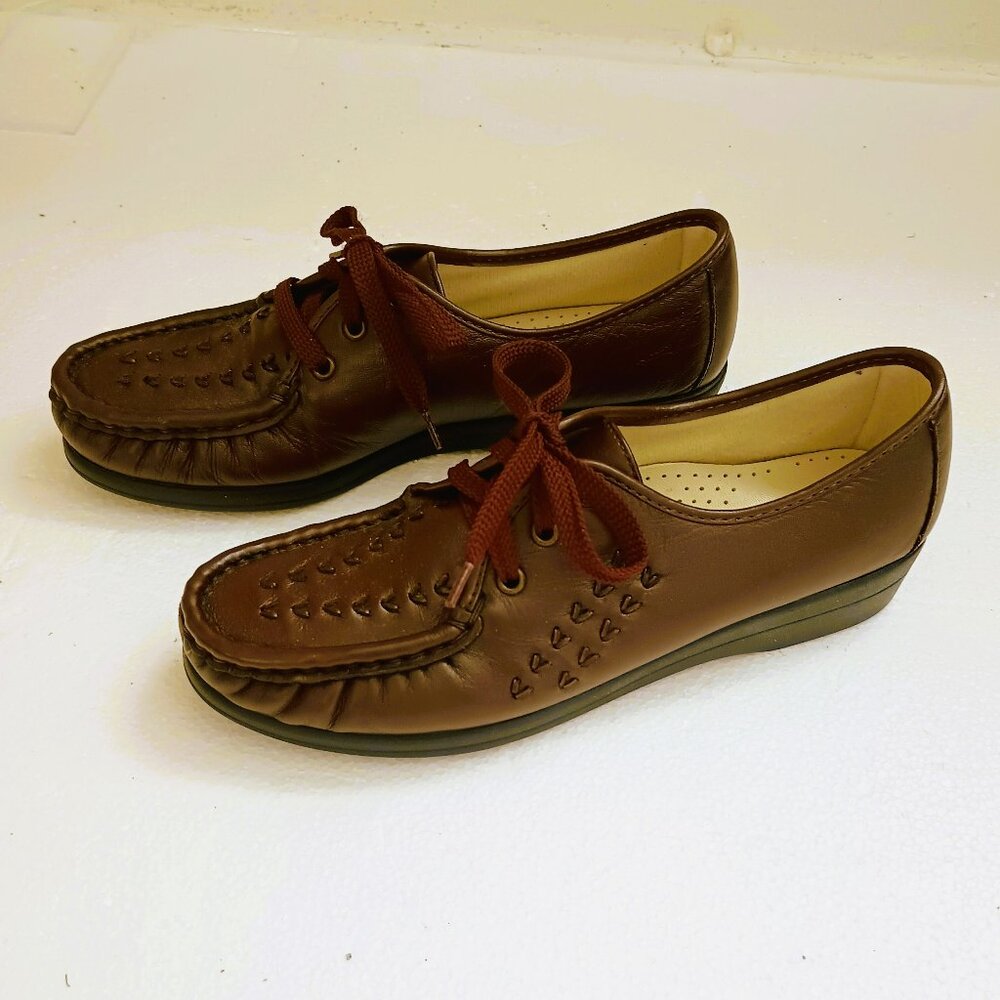 Women's Bonnie Leather Oxford Shoes 8 Brown Lace Up Soft Weaved